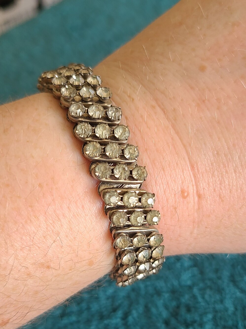 1950s Vintage Accordian Stretch Crystal Bracelet, Made In Japan